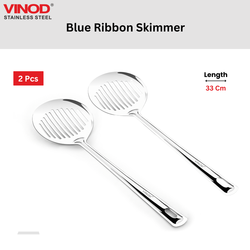 Vinod Stainless Steel Blue Ribbon Skimmer Spoon for Frying I Set of 2 I no. 1
