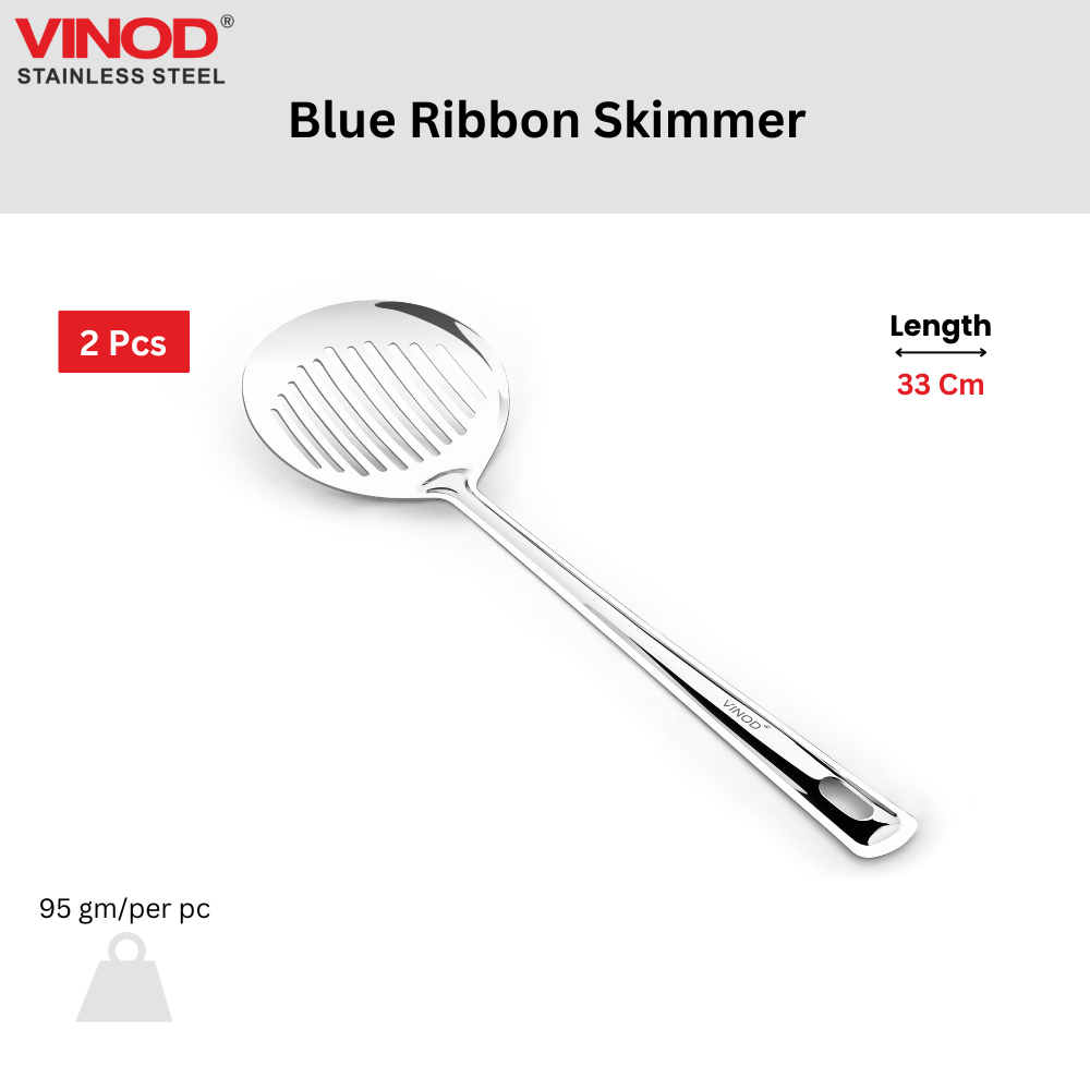 Vinod Stainless Steel Blue Ribbon Skimmer Spoon for Frying I Set of 2 I no. 1