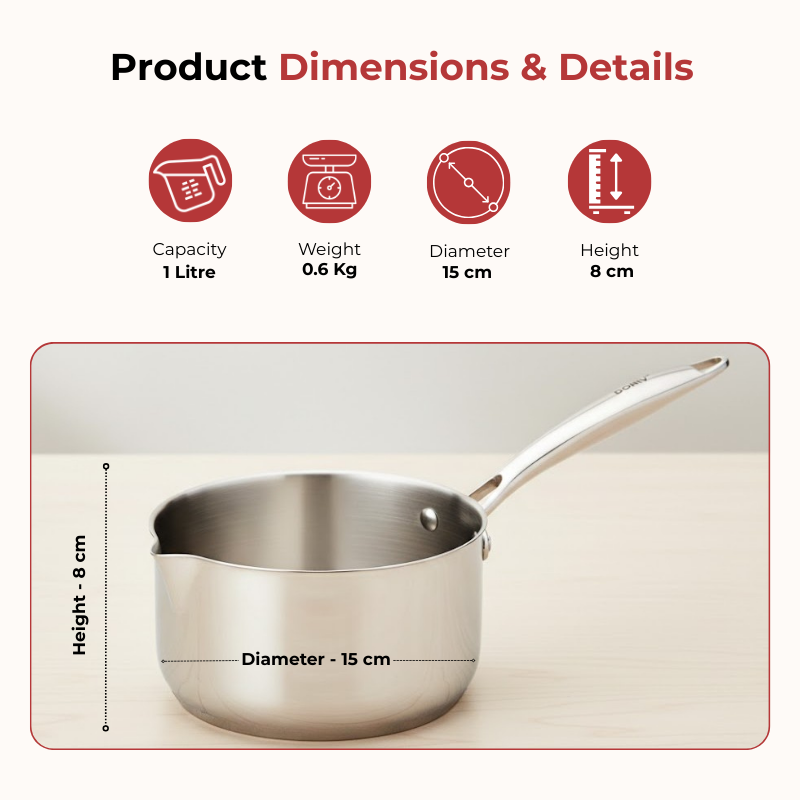 VINOD Doniv Titanium Triply Stainless Steel Milk Pan 14 cms, Capacity 1.00 Liter