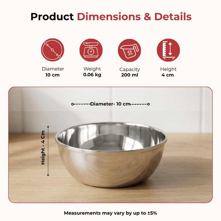 VINOD Stainless Steel Maharaja Bowl Set of 6 Pieces - 200 ml, Highest Grade Steel, Heavy and Strong, Easy to Clean and Rust Free