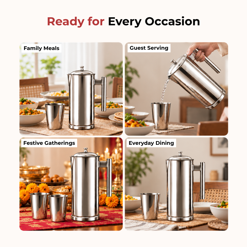 VINOD Dolphin Stainless Steel Water Jug with Detachable Lid – Steel Serving Jug for Home & Dining Table