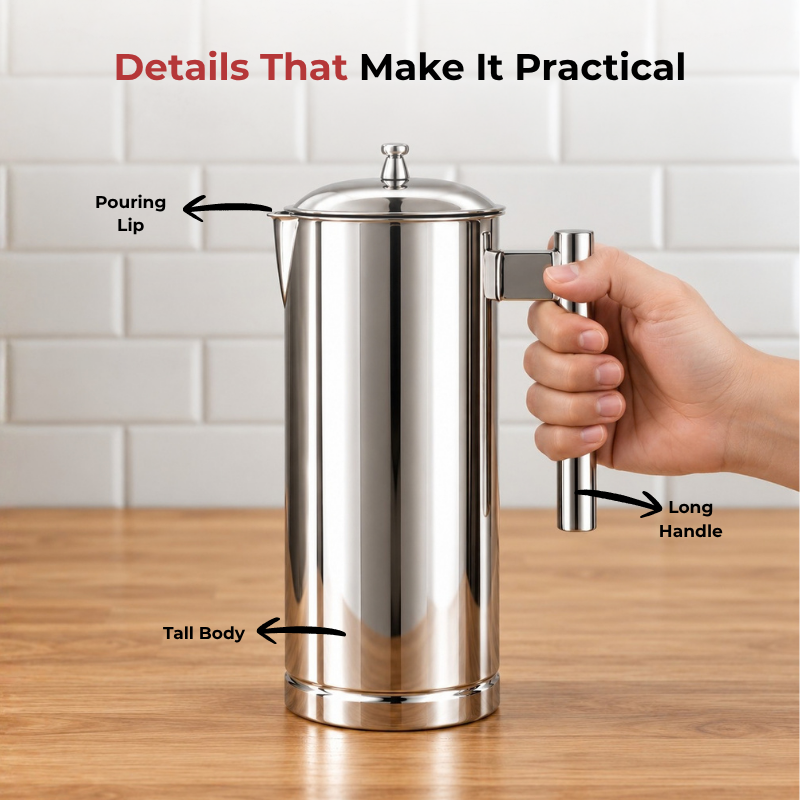 VINOD Dolphin Stainless Steel Water Jug with Detachable Lid – Steel Serving Jug for Home & Dining Table