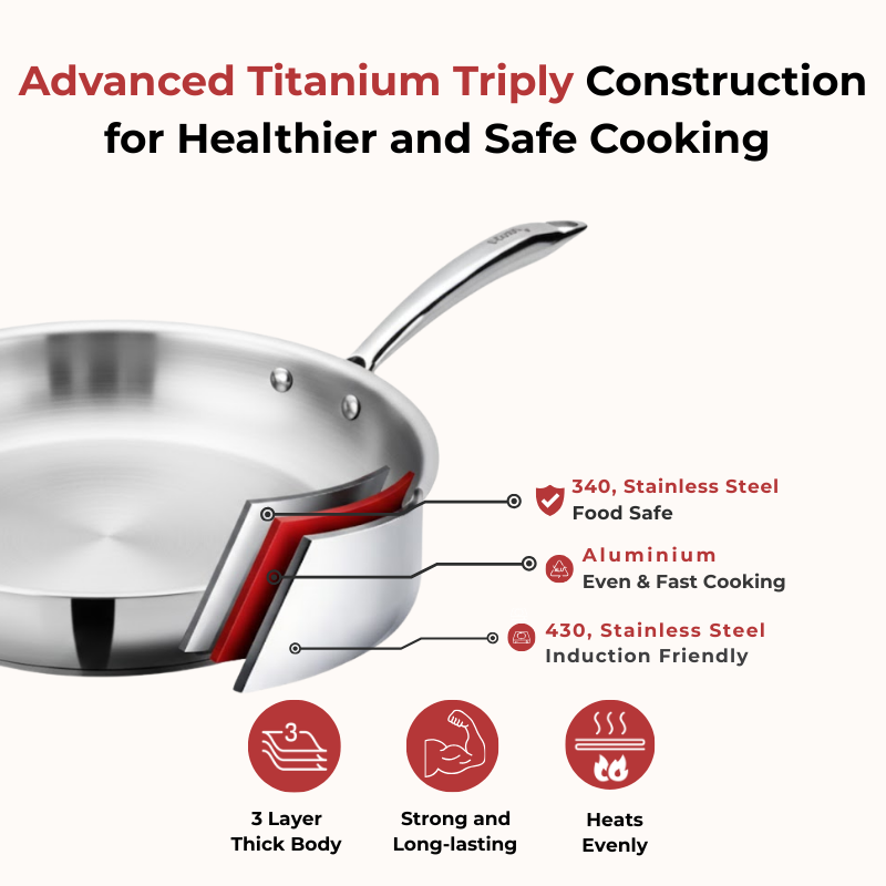 VINOD Doniv Titanium Triply Stainless Steel Fry Pan 20 cms, Induction Friendly
