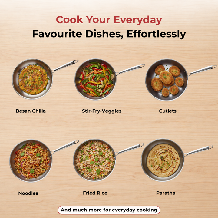 VINOD Doniv Titanium Triply Stainless Steel Fry Pan 20 cms, Induction Friendly