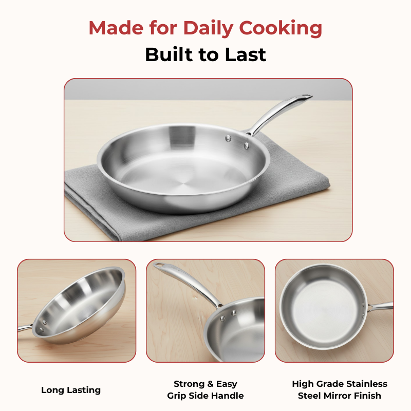 VINOD Doniv Titanium Triply Stainless Steel Fry Pan 20 cms, Induction Friendly