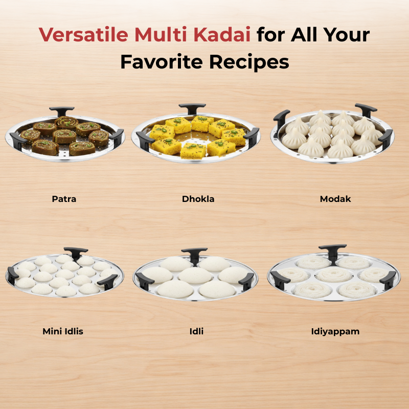 Vinod Doniv stainless steel induction bottom multi kadhai with 5 cooking plates, product view 13