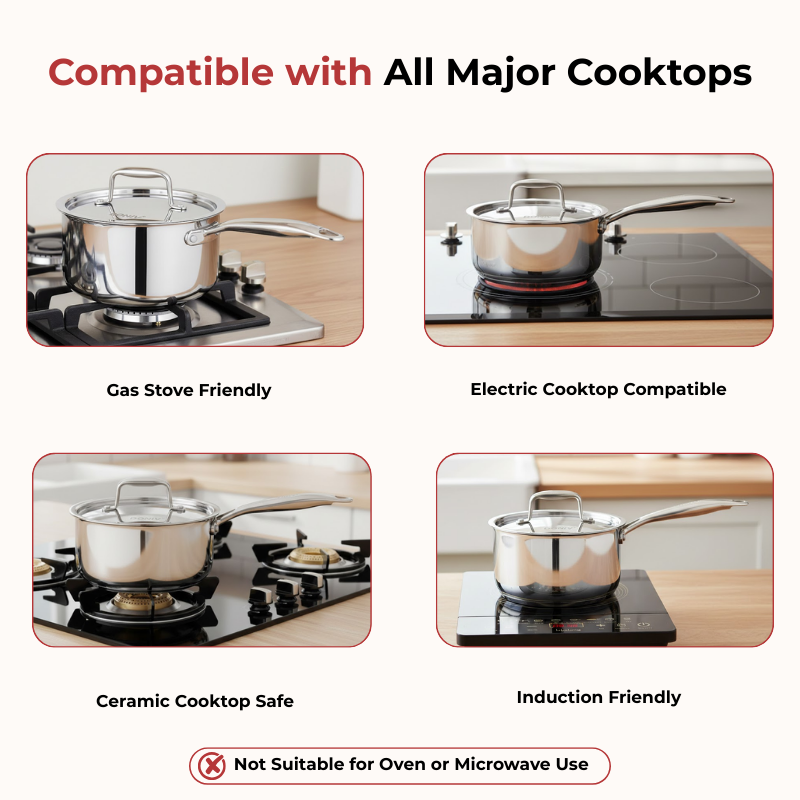 Vinod – Doniv Titanium Triply Stainless Steel Sauce Pan with Cover 14 cm, Capacity 1 Liter, Induction Friendly