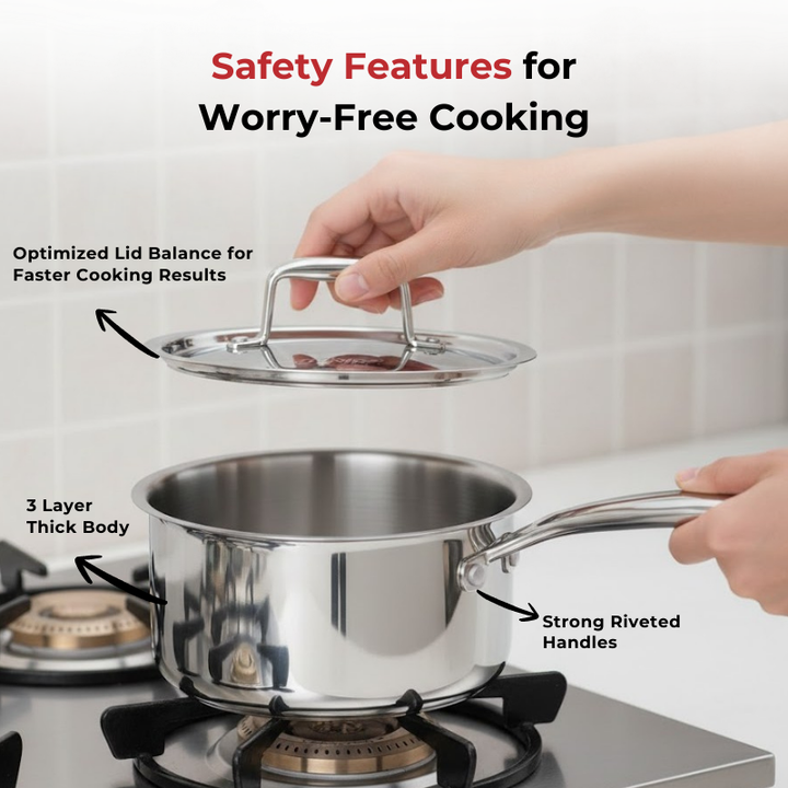 Vinod – Doniv Titanium Triply Stainless Steel Sauce Pan with Cover 14 cm, Capacity 1 Liter, Induction Friendly