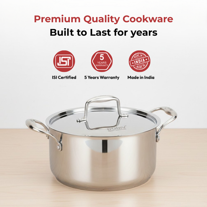 VINOD Doniv Titanium Triply Stainless Steel Sauce Pot with Cover 24 cms, Capacity 5.00 Liter