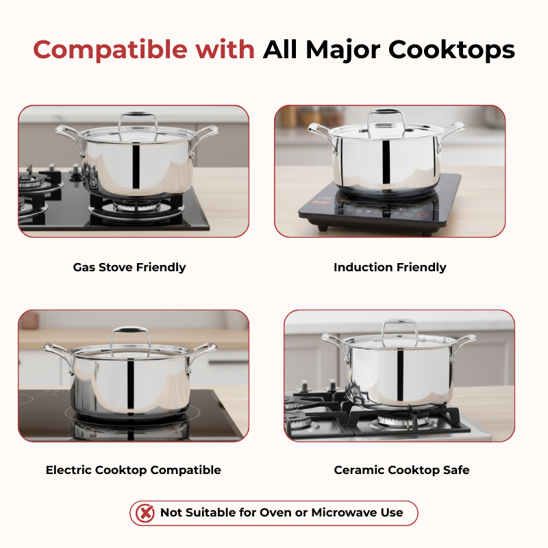 VINOD Doniv Titanium Triply Stainless Steel Sauce Pot with Cover 24 cms, Capacity 5.00 Liter