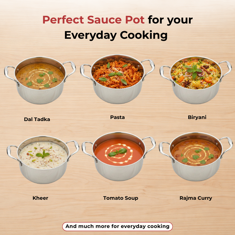 VINOD Doniv Titanium Triply Stainless Steel Sauce Pot with Cover 24 cms, Capacity 5.00 Liter