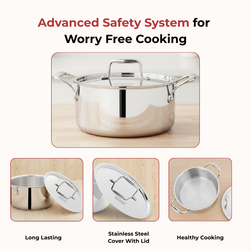 VINOD Doniv Titanium Triply Stainless Steel Sauce Pot with Cover 24 cms, Capacity 5.00 Liter