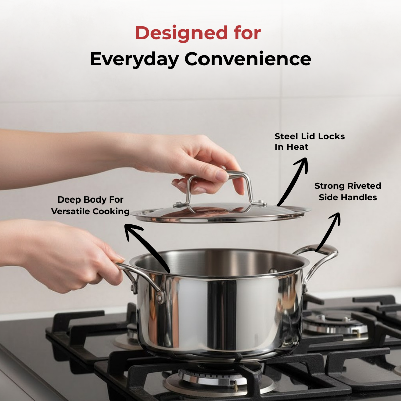 VINOD Doniv Titanium Triply Stainless Steel Sauce Pot with Cover 24 cms, Capacity 5.00 Liter