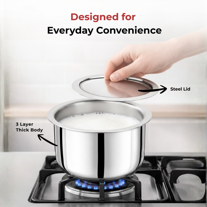 VINOD Doniv Titanium Triply Stainless Steel Tope with Cover 18 cms, 3000 ml Capacity, Induction Friendly
