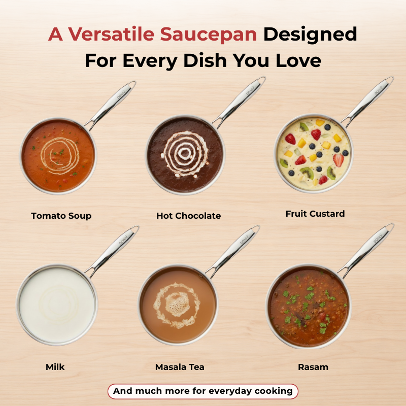 Vinod – Doniv Titanium Triply Stainless Steel Sauce Pan with Cover 14 cm, Capacity 1 Liter, Induction Friendly