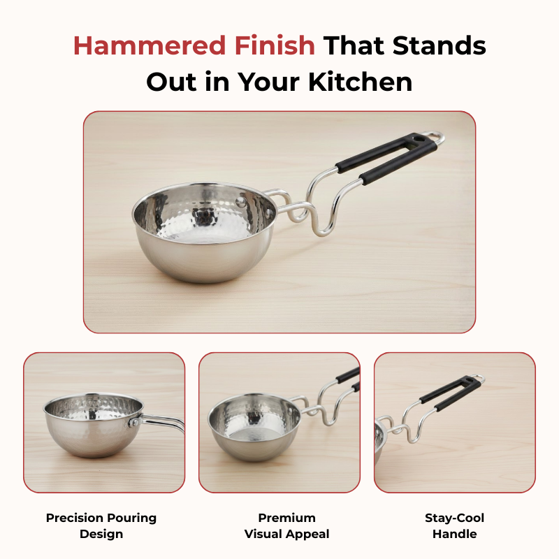 Vinod - Claro Heavy Gauge Stainless Steel Hammered Tadka Pan, 1.5 mm