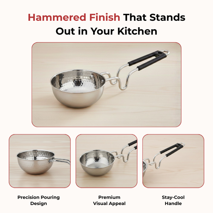 Vinod - Claro Heavy Gauge Stainless Steel Hammered Tadka Pan, 1.5 mm