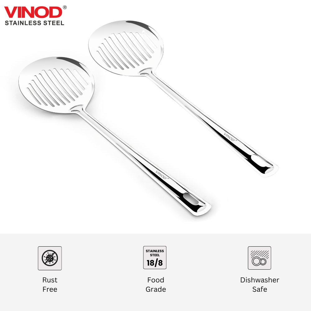Vinod Stainless Steel Blue Ribbon Skimmer Spoon for Frying I Set of 2 I no. 1