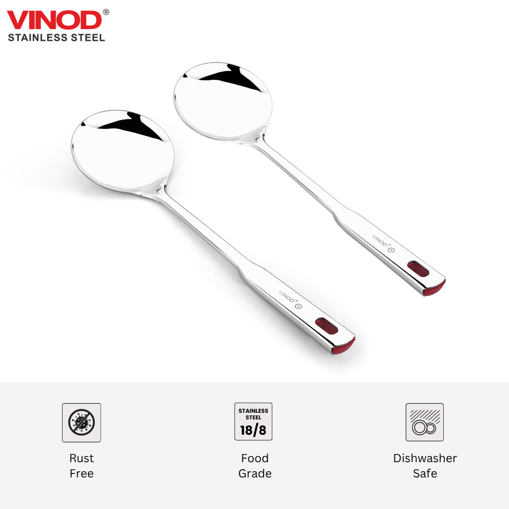 विनोद स्टेनलेस स्टील क्वींस कबदिर हैवी गेज सर्विंग स्पून सेट (2 का) I नंबर 1