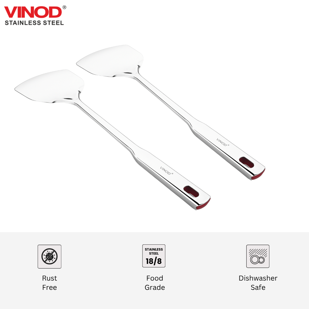 विनोद स्टेनलेस स्टील क्वींस पलटा हेवी गेज स्टील स्पैटुला I 2 का सेट I नंबर 1