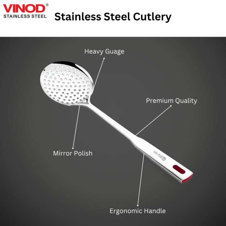 विनोद स्टेनलेस स्टील क्वेन्स छिद्रित स्किमर हेवी गेज स्ट्रेनर, झारा 38.5 सेमी I 2 का सेट I नंबर 2