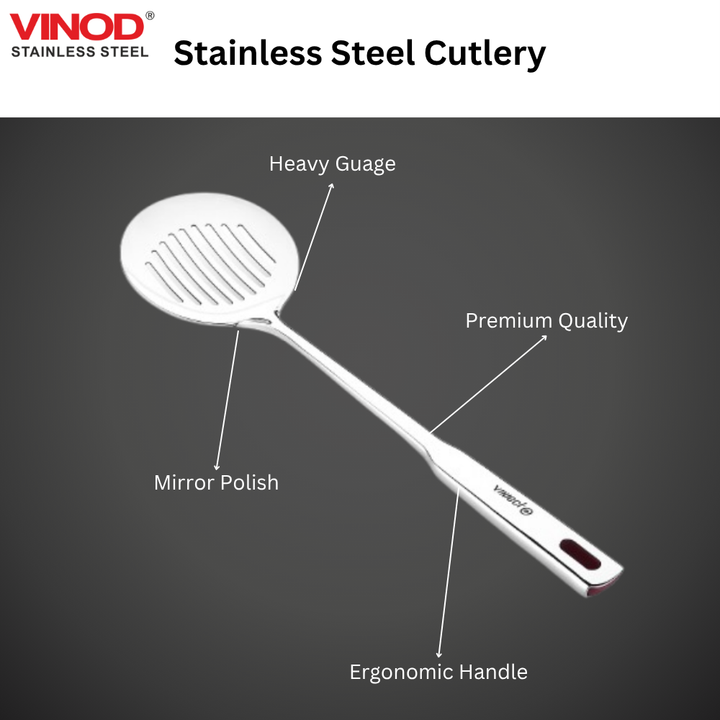 विनोद स्टेनलेस स्टील क्वींस स्किमर स्लॉटेड चम्मच तलने के लिए 38.5 सेमी I 2 का सेट I नंबर 2