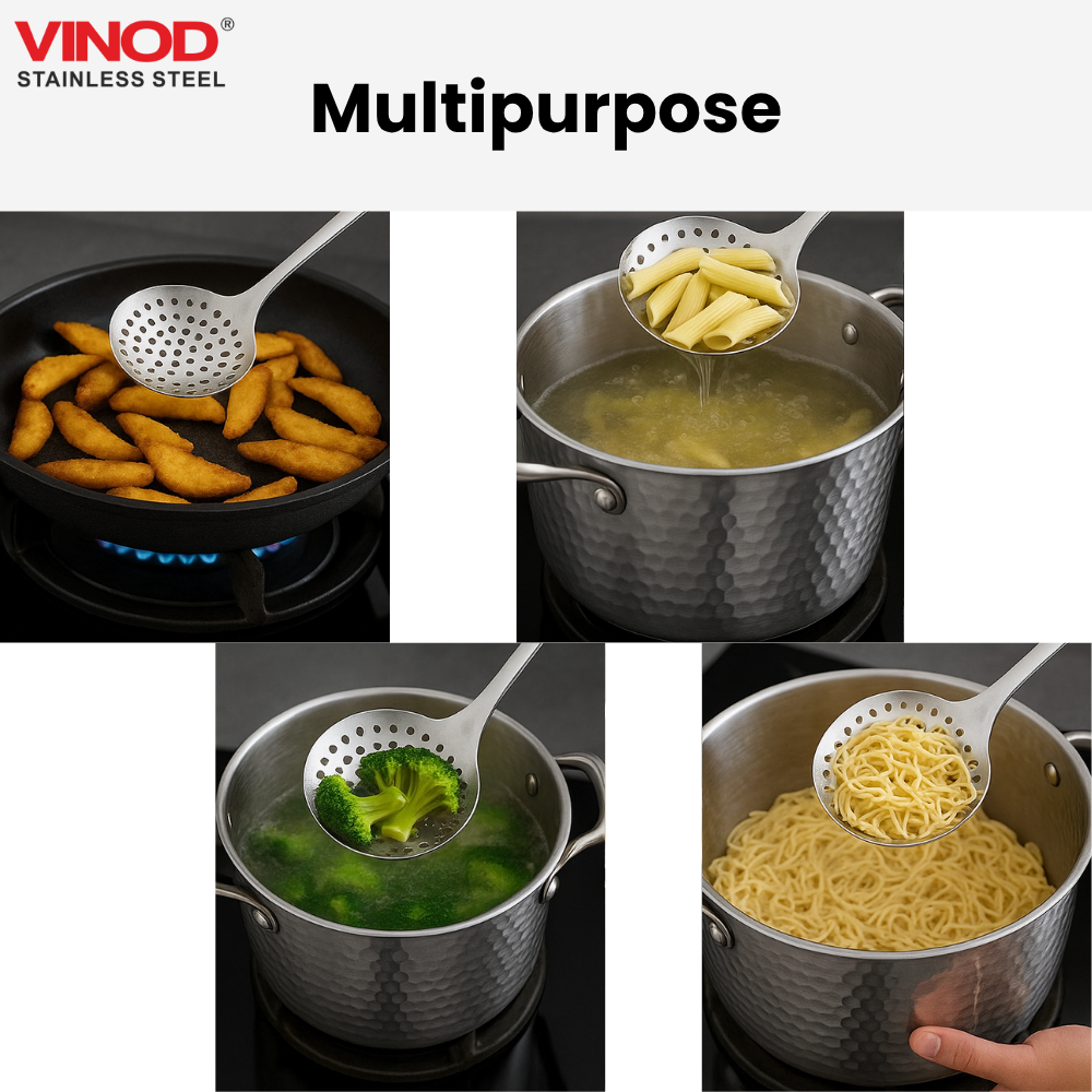 विनोद स्टेनलेस स्टील क्वींस छिद्रित स्किमर हैवी गेज स्ट्रेनर, झारा 36.5 सेमी I 2 का सेट I नंबर 1