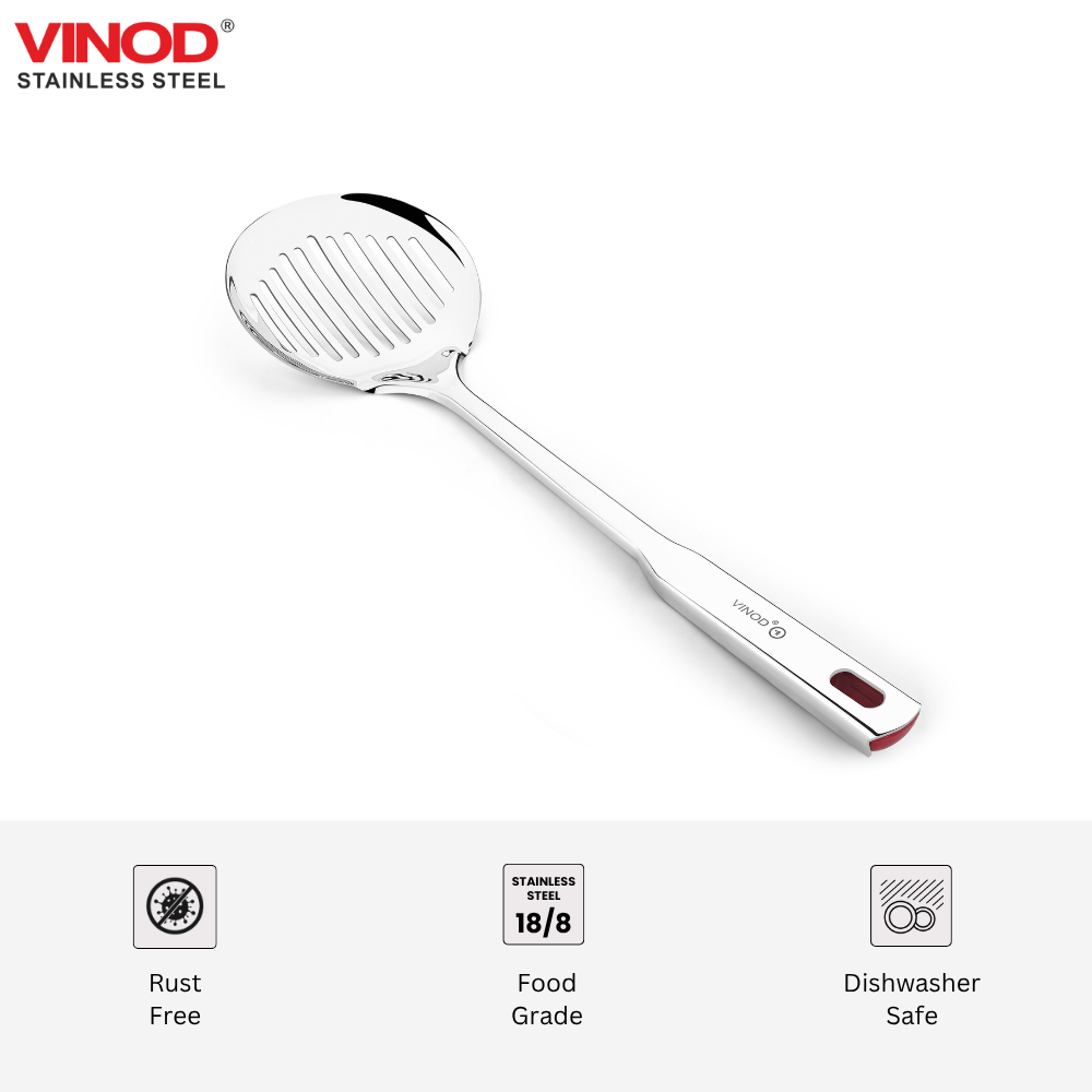 विनोद स्टेनलेस स्टील क्वींस स्किमर स्लॉटेड चम्मच तलने के लिए 36.5 सेमी I 2 का सेट I नंबर 1