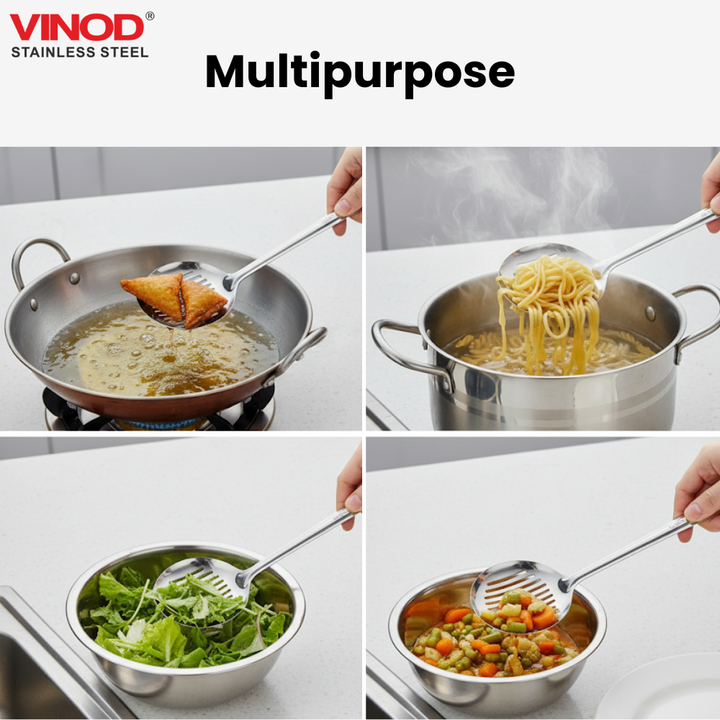 Vinod Stainless Steel Blue Ribbon Skimmer Spoon for Frying I Set of 2 I no. 1