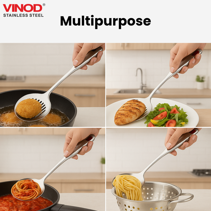 विनोद स्टेनलेस स्टील क्वींस स्किमर स्लॉटेड चम्मच तलने के लिए 36.5 सेमी I 2 का सेट I नंबर 1