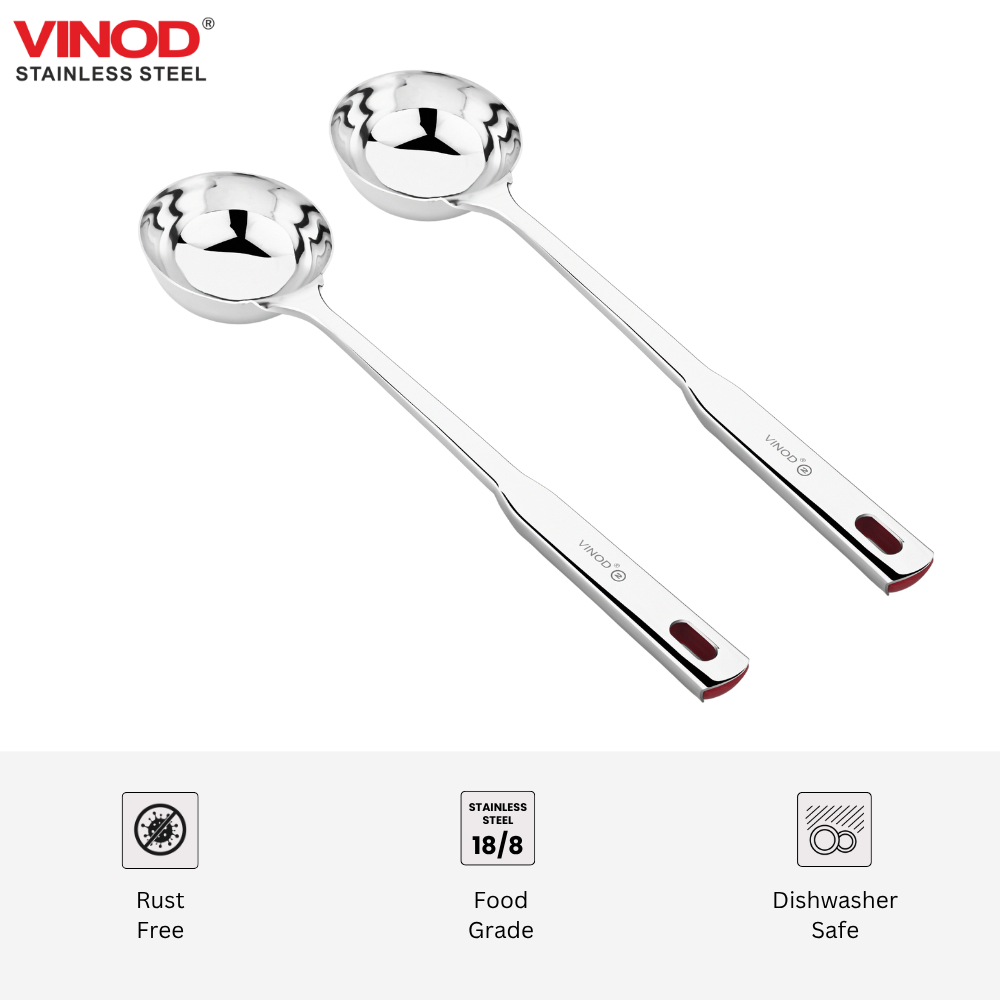 विनोद स्टेनलेस स्टील क्वींस लैडल मिरर पॉलिश्ड राइस स्पून I 2 का सेट I नंबर 1