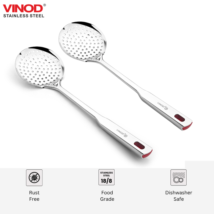 विनोद स्टेनलेस स्टील क्वेन्स छिद्रित स्किमर हेवी गेज स्ट्रेनर, झारा 38.5 सेमी I 2 का सेट I नंबर 2