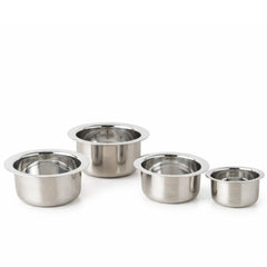 Vinod Stainless Steel Induction Friendly Flat Bottom Cooking Tope With 1.5mm Thickness | 18 Gauge Durable Steel  4 Pcs | Capacity 350ml, 500ml and 750ml  | No 7 to 10