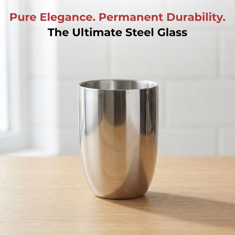 VINOD Stainless Steel Vento Glass Set of 6 - 300 ml, Highest Grade Steel, Mirror Finish, Rust Free, Easy to Clean & Dishwasher Safe