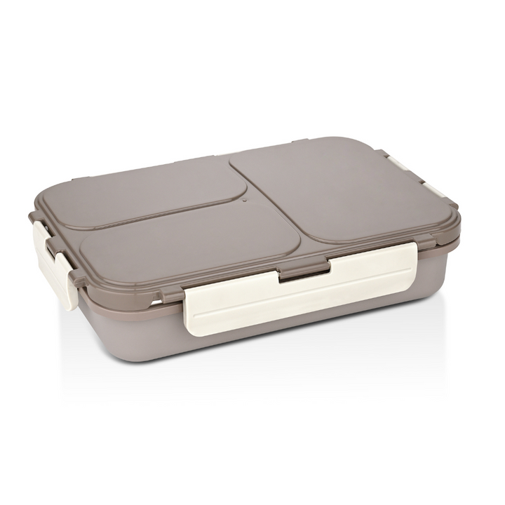 Vinod Stainless Steel 3 Compartment Leak-Proof Lunch Box Vacuum Sealed Tiffin Box for Office, Kids & Adults Freezer Safe Bento Box Airtight Container, Insulated with Safety Lock, Grey