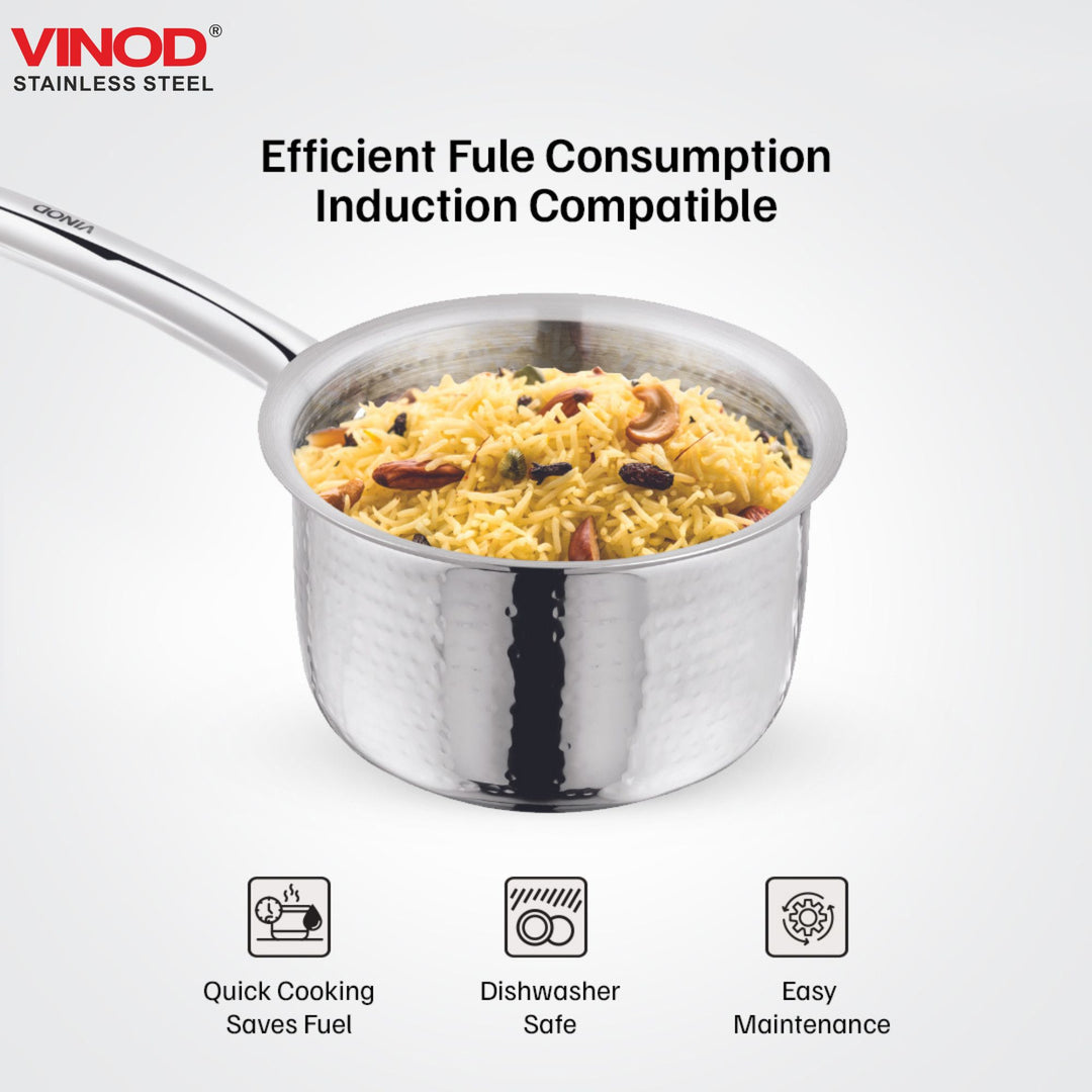 विनोद - क्लारो हेवी गेज स्टेनलेस स्टील हैमर्ड सॉस पैन, 1.5 मिमी - क्षमता 1600 मिलीलीटर