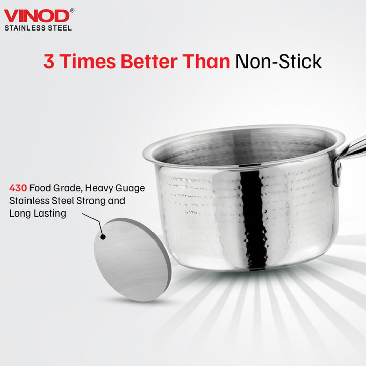 विनोद - क्लारो हेवी गेज स्टेनलेस स्टील हैमर्ड सॉस पैन, 1.5 मिमी - क्षमता 900 मिलीलीटर