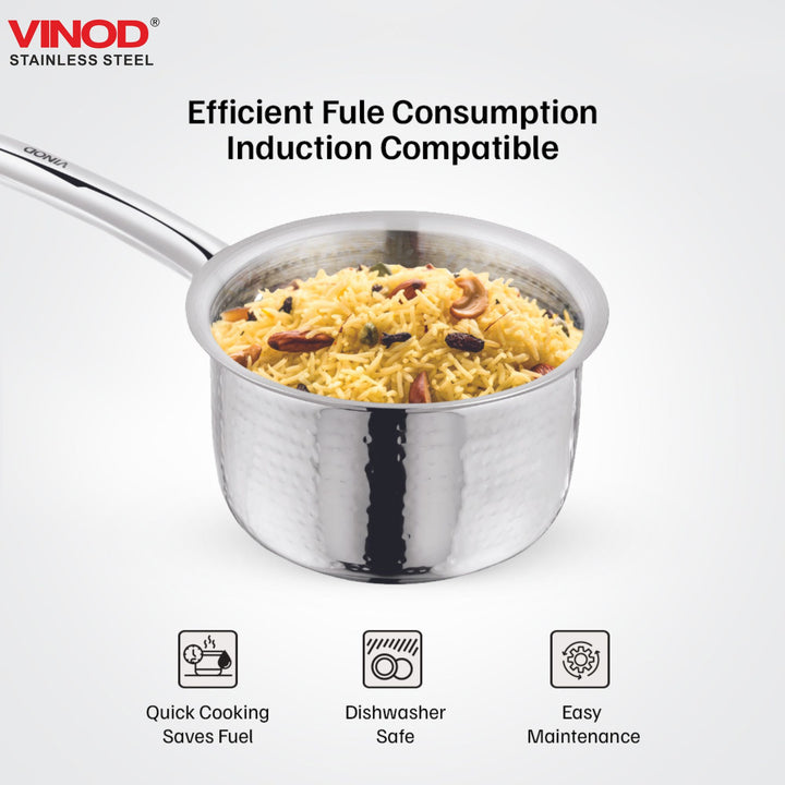 विनोद - क्लारो हेवी गेज स्टेनलेस स्टील हैमर्ड सॉस पैन, 1.5 मिमी - क्षमता 900 मिलीलीटर