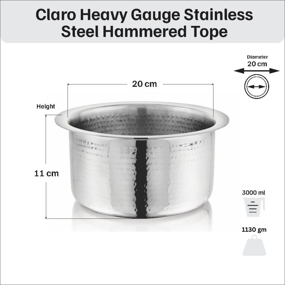 विनोद - क्लारो हेवी गेज स्टेनलेस स्टील हैमर्ड टोपे, 1.5 मिमी - क्षमता 3000 मिलीलीटर