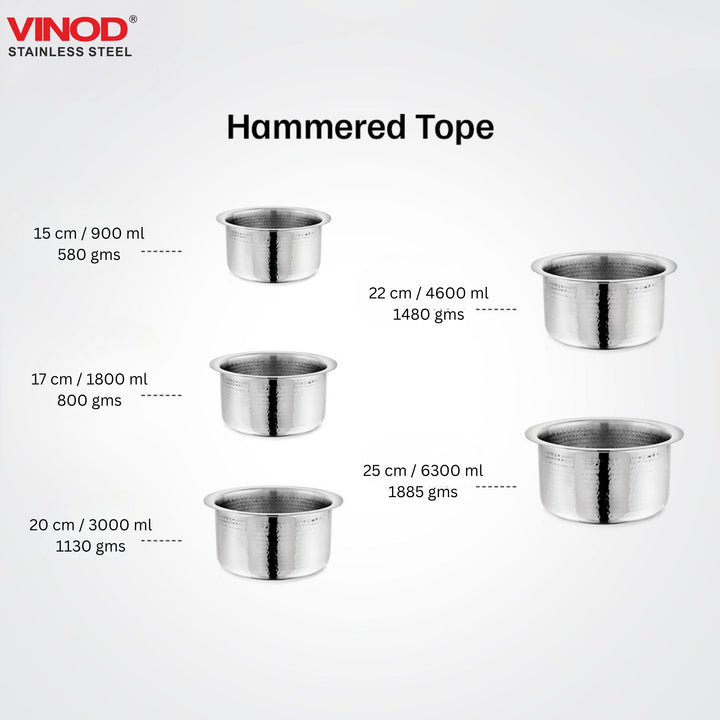 विनोद - क्लारो हेवी गेज स्टेनलेस स्टील हैमर्ड टोपे, 1.5 मिमी - क्षमता 3000 मिलीलीटर