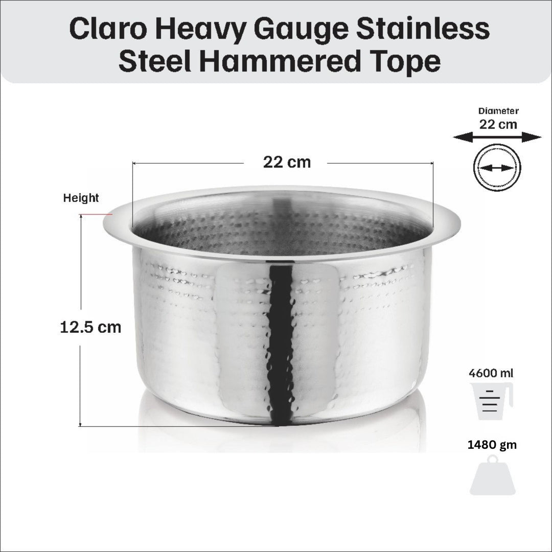 विनोद - क्लारो हेवी गेज स्टेनलेस स्टील हैमर्ड टॉप, 1.5 मिमी - क्षमता 4600