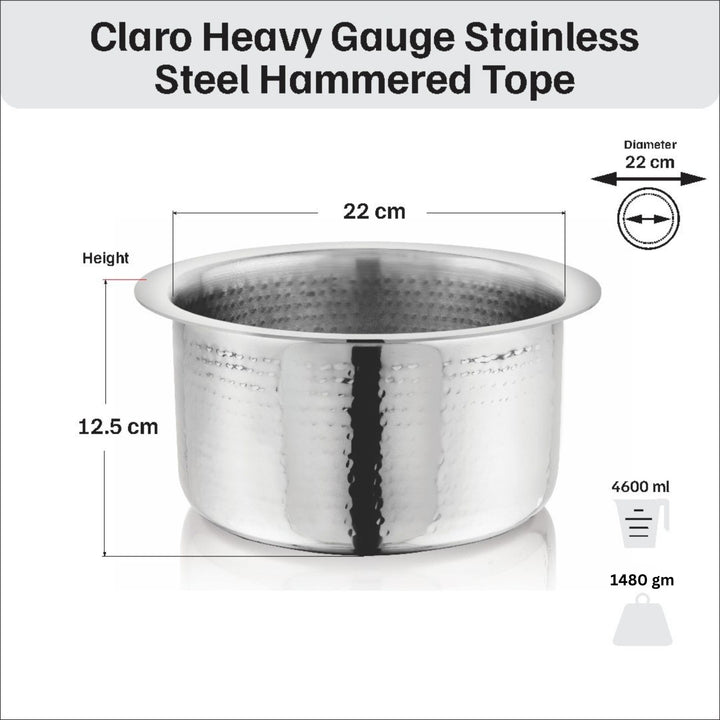 विनोद - क्लारो हेवी गेज स्टेनलेस स्टील हैमर्ड टॉप, 1.5 मिमी - क्षमता 4600