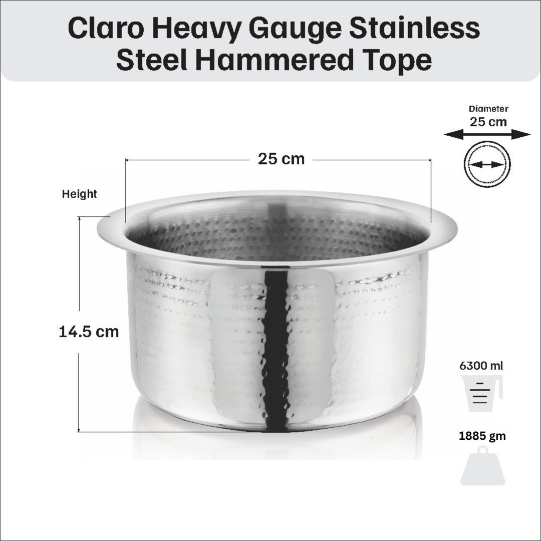 विनोद क्लारो हेवी गेज स्टेनलेस स्टील हैमर्ड टोपे, 1.5 मिमी क्षमता 6300 मिलीलीटर
