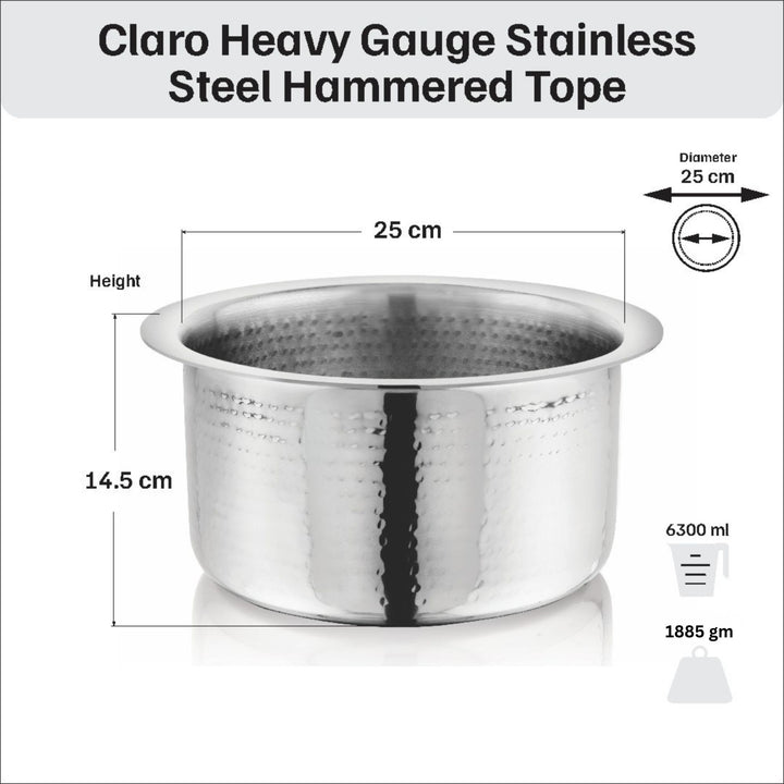 विनोद क्लारो हेवी गेज स्टेनलेस स्टील हैमर्ड टोपे, 1.5 मिमी क्षमता 6300 मिलीलीटर