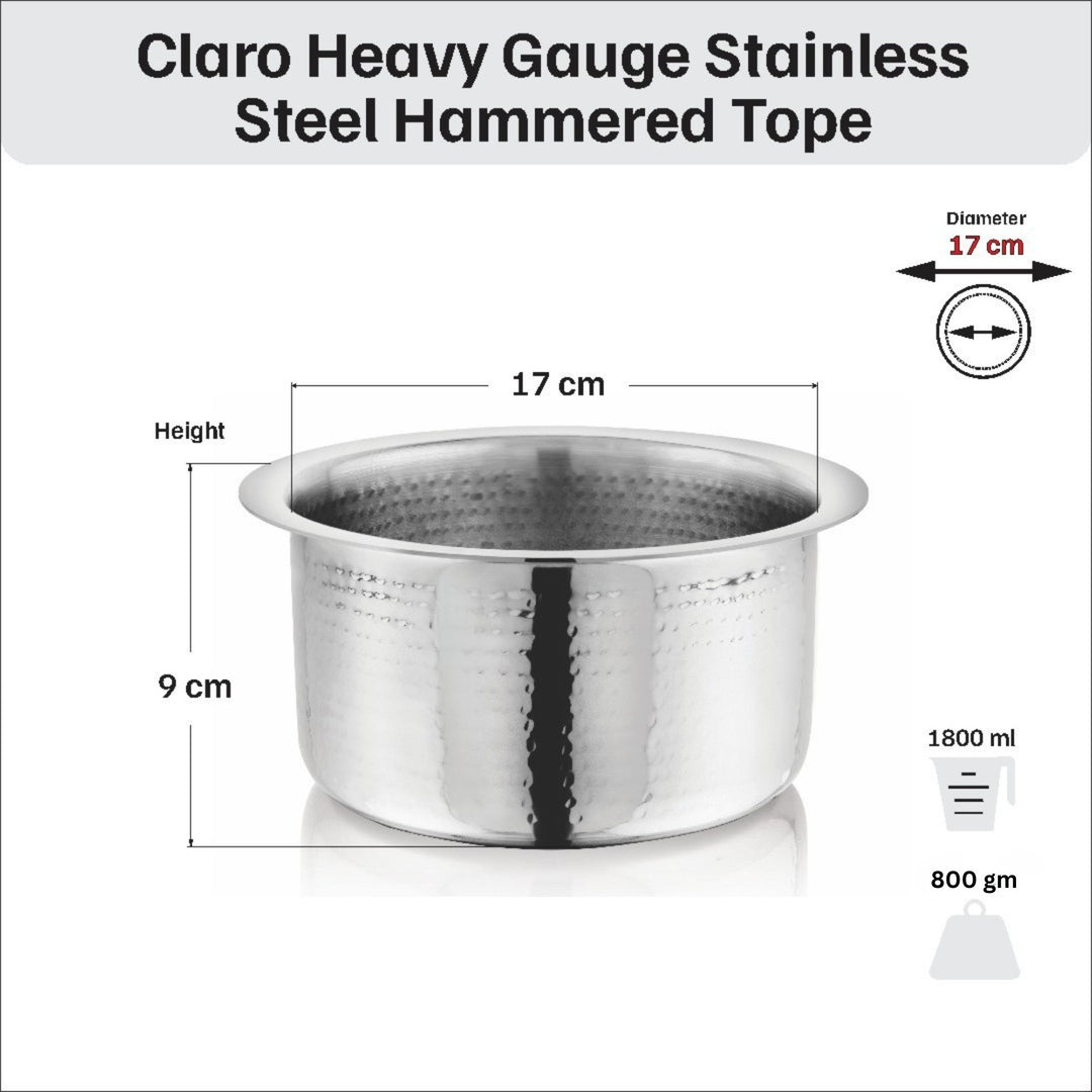 विनोद - क्लारो हेवी गेज स्टेनलेस स्टील हैमर्ड टोपे, 1.5 मिमी - क्षमता 1800 मिलीलीटर
