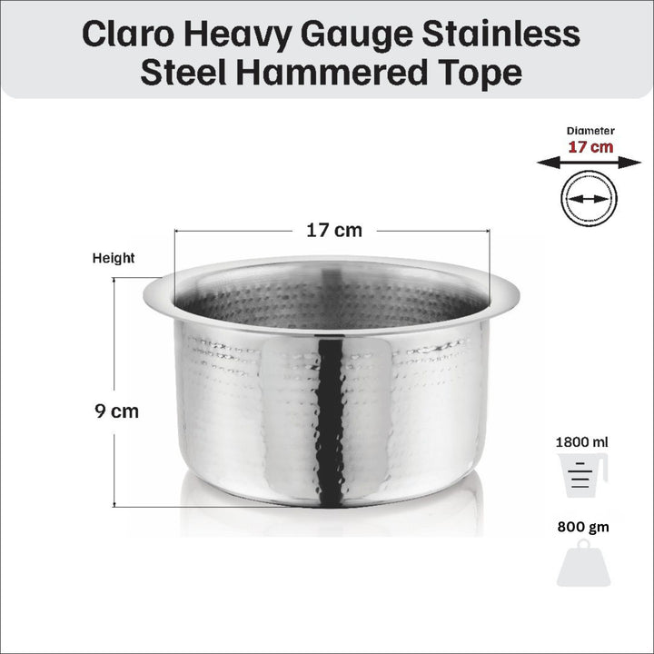 विनोद - क्लारो हेवी गेज स्टेनलेस स्टील हैमर्ड टोपे, 1.5 मिमी - क्षमता 1800 मिलीलीटर