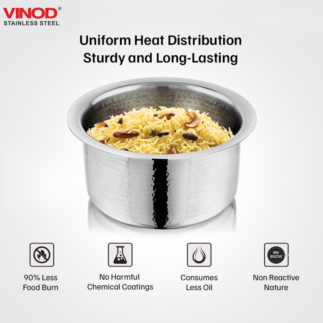 विनोद - क्लारो हेवी गेज स्टेनलेस स्टील हैमर्ड टोपे, 1.5 मिमी - क्षमता 1800 मिलीलीटर