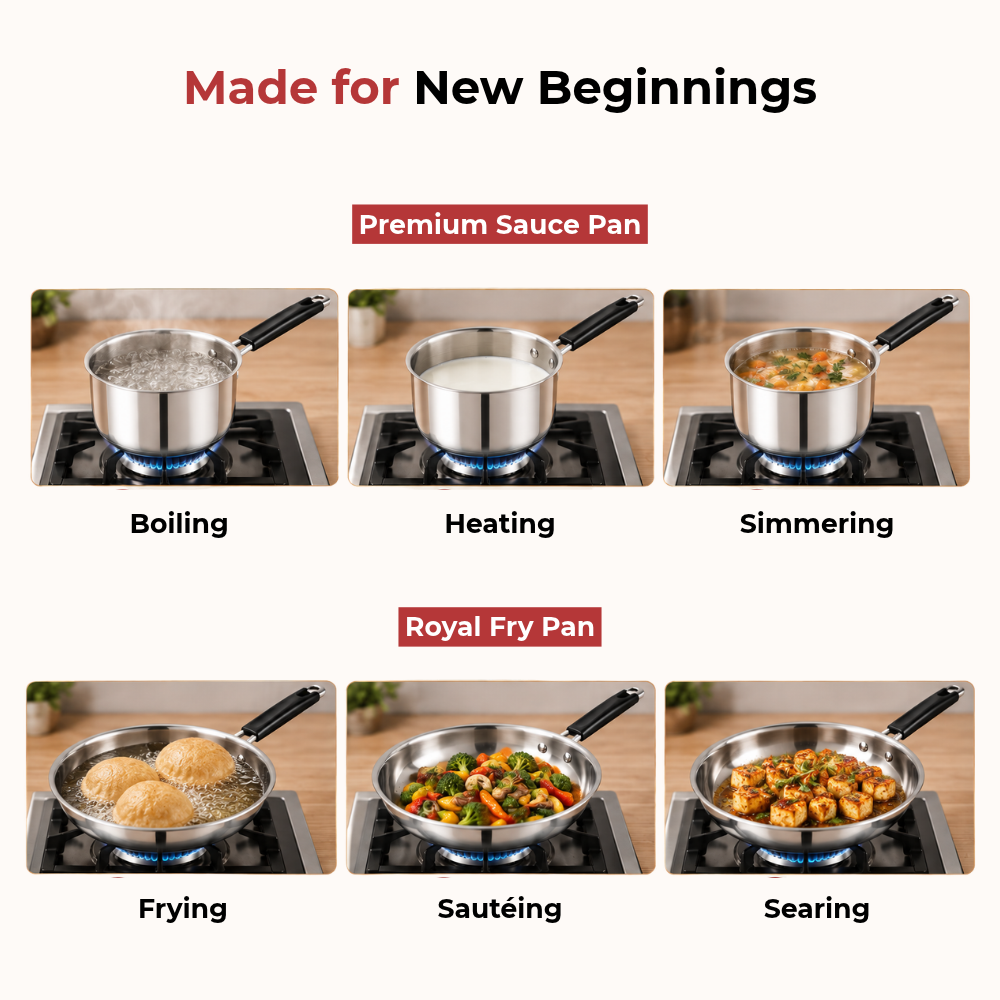 VINOD Stainless Steel Shubam 2-Piece Cookware Gift Set – Premium Sauce Pan 1300 ml (16.5 cm) & Royal Fry Pan 20 cm | Cookware for Boiling, Sautéing, Frying & Everyday Cooking