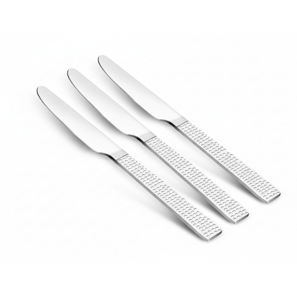 Vinod Stainless Steel 6 Pcs Hammered Finish Dessert Knife, Cutlery Set, Rust Free, Butter Jam Knife, Mirror Polish Premium Butter Spreader, Tableware, Silver