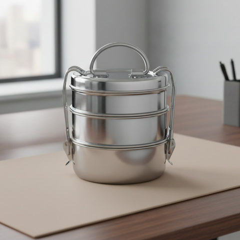 Vinod Stainless Steel Lunch Tiffin - 3 Compartment, front view